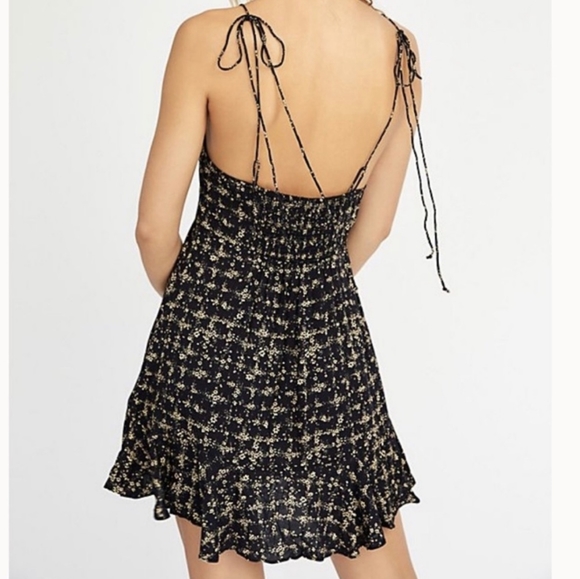 Free People Intimately Caught Up Ditsy Floral Black Slip Mini Dress - Picture 2 of 11